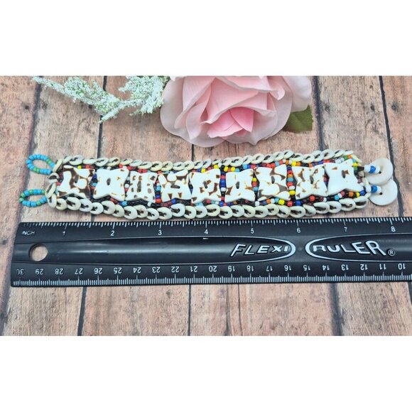 Handmade AFRICAN Jewelry Cowie Shell, Bead, & Seed Bead Bracelet Tribal 7.5 in - Picture 11 of 11